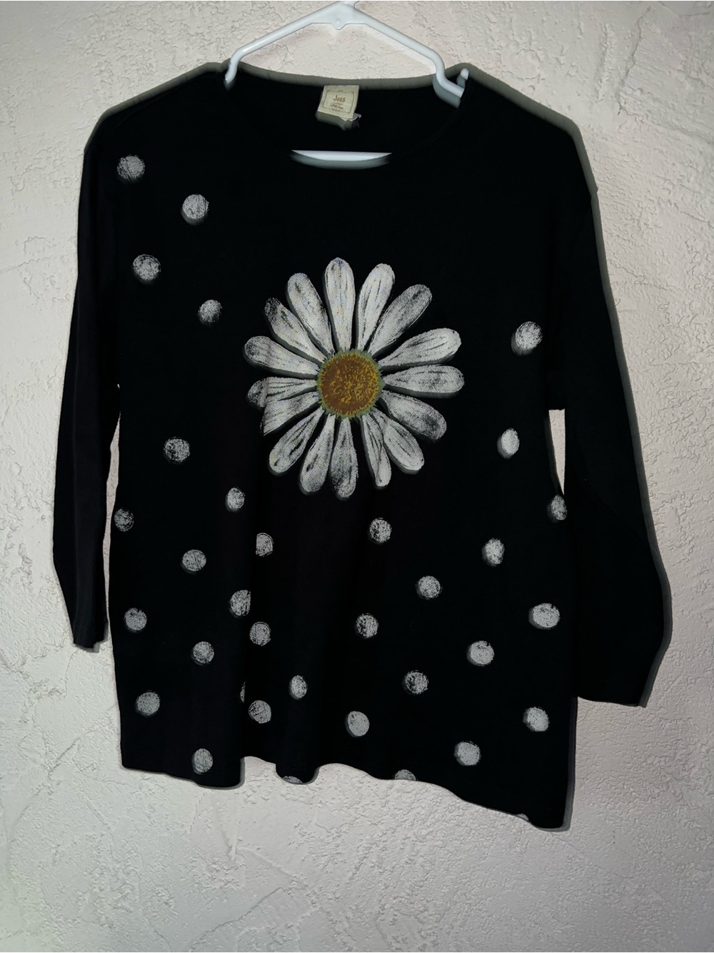Black Shirt Jess and Jane  with White Daisy and Polka Dots